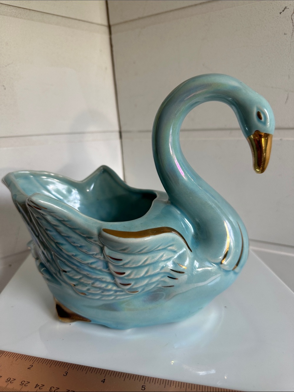 Vintage Royal Copley luster ware swan planter